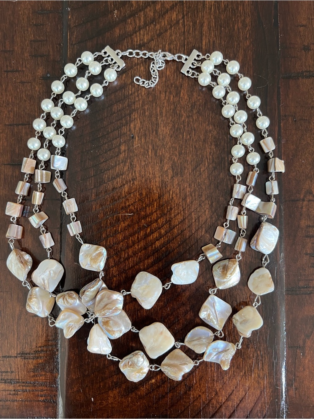 Mother of Pearl Baroque Statement Necklace Layered Pearl Shell